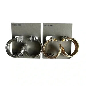 NORDSTROM RACK Wide Ripple Hoop Earrings - Set of 2 pair - Gold and Silver - NWT